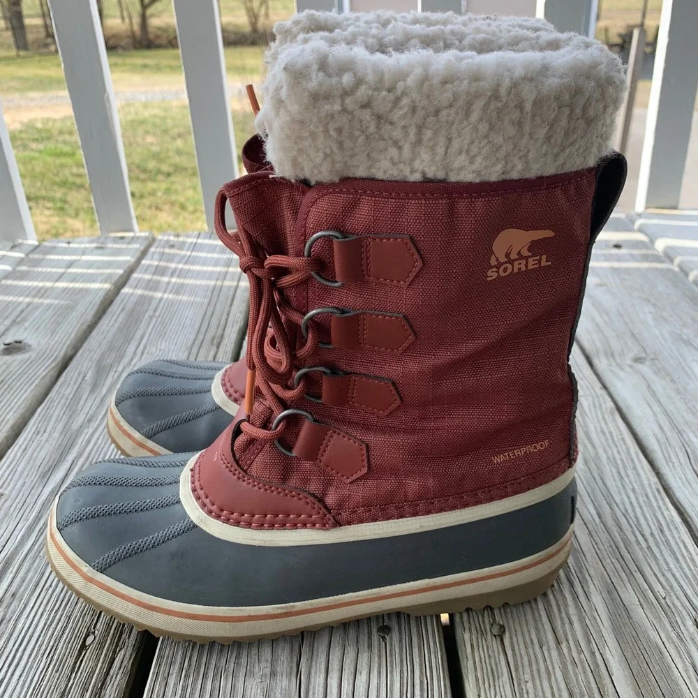 Sorel Winter Carnival Waterproof Boots Rust Faux Shearling Duck Boots Womens 7‎